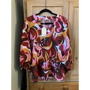 JODIFL | NWT Vibrant 70s Swirl Retro Print Blouse | Medium